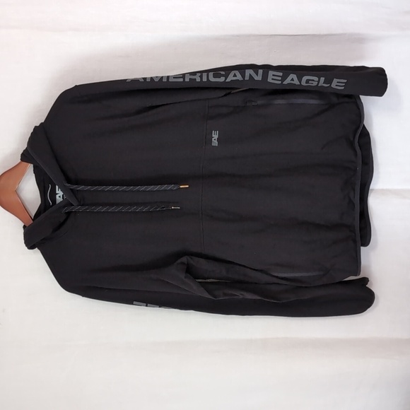 American Eagle Black Athletic Hooded Sweatshirt Hoodie Zip Pockets Size Medium - Picture 1 of 7
